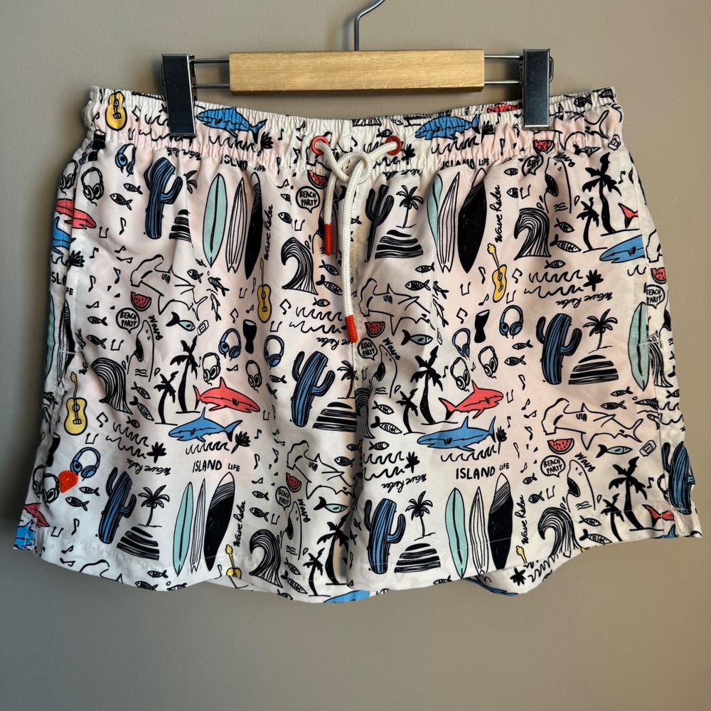 Sunset x Vine Mens Swim Trunks Surf Island Life Print‎ Multicolor Medium Cartoon